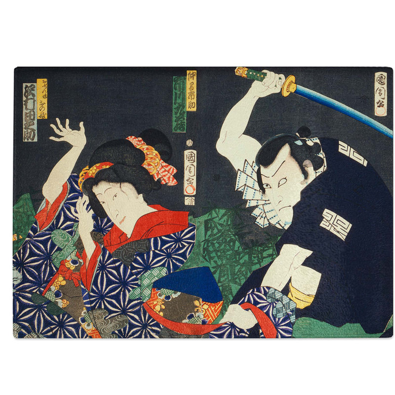 Glass Male & Female Actors by Toyohara Kunichika Chopping Board, 28.5 cm W x 20 cm L