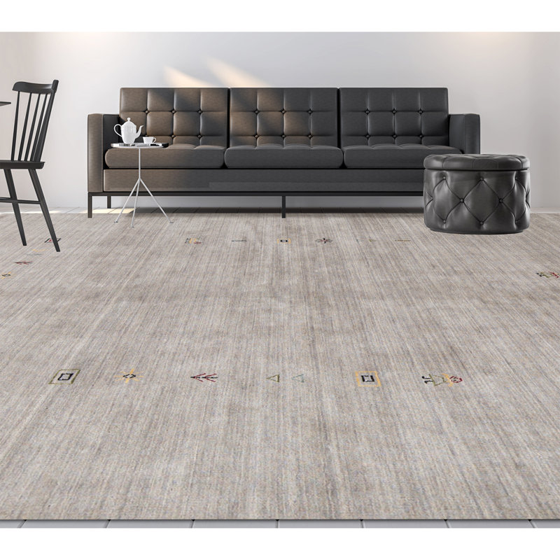 Tapis gris de haute qualité noué à la main, Rectangle 8 pi 2 po x 9 pi 10 po