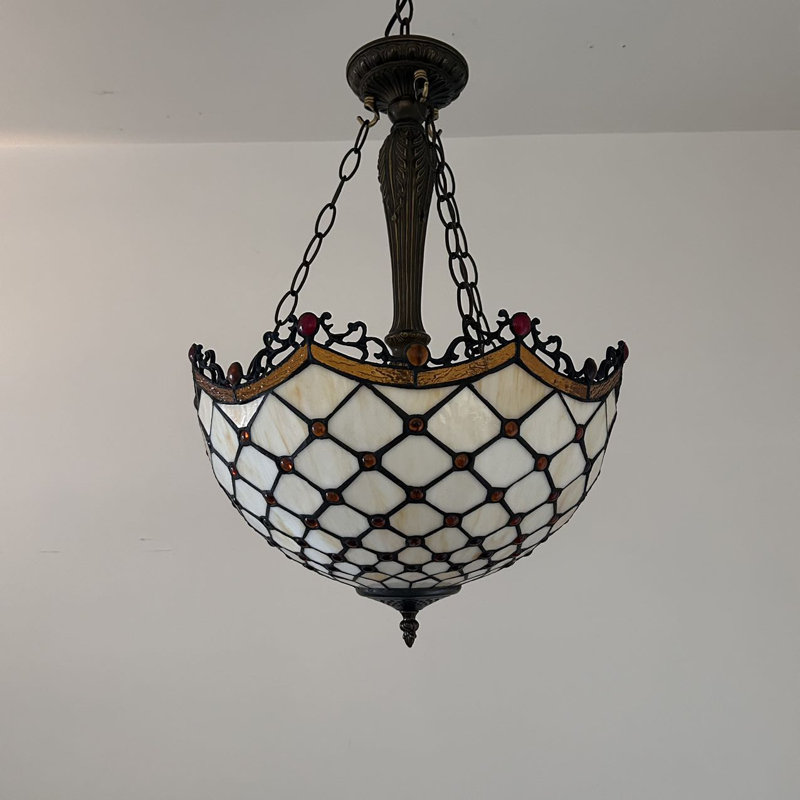 Spurlin Tiffany Pendant Lights Ceiling Light Beige Stained Glass Crystal Beans LED Bulbs Included 16"W*16"D*60"H