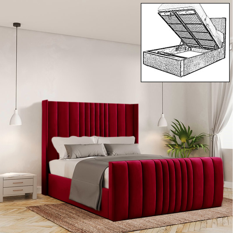 Bastin Upholstered Ottoman Storage Bed, Red, Single (3')