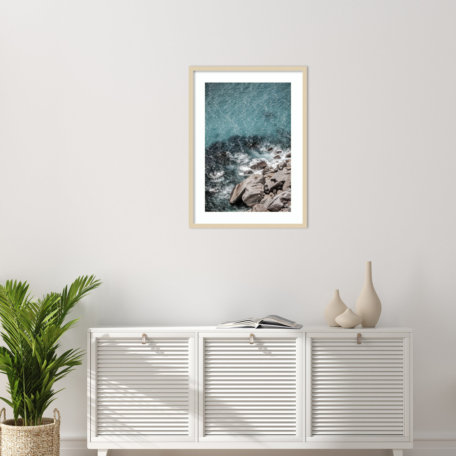 Aqua Sea Shores by Shot by Clint Wood Framed Wall Art Print, Brown, 33" H x 24" W
