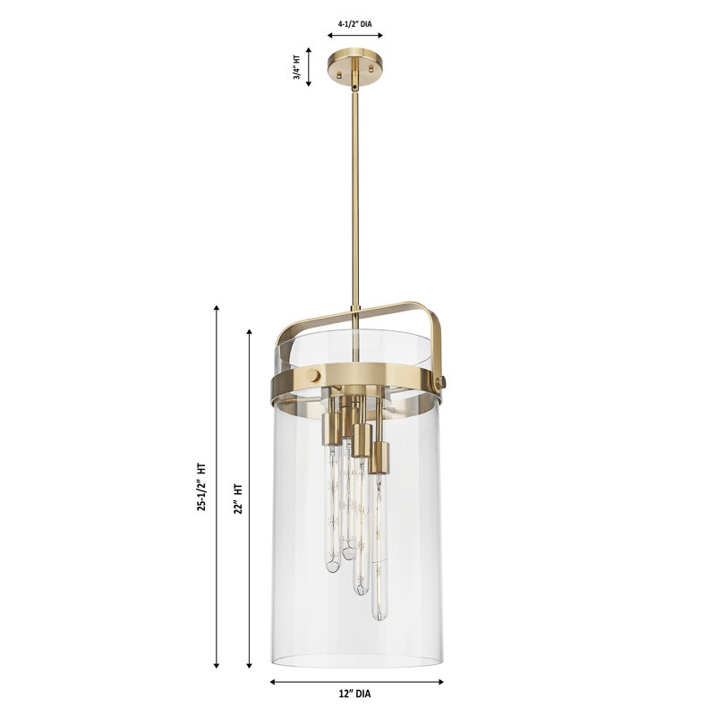 Luminaire suspendu 4 tiges Pilaster, Clair, Bronze champagne