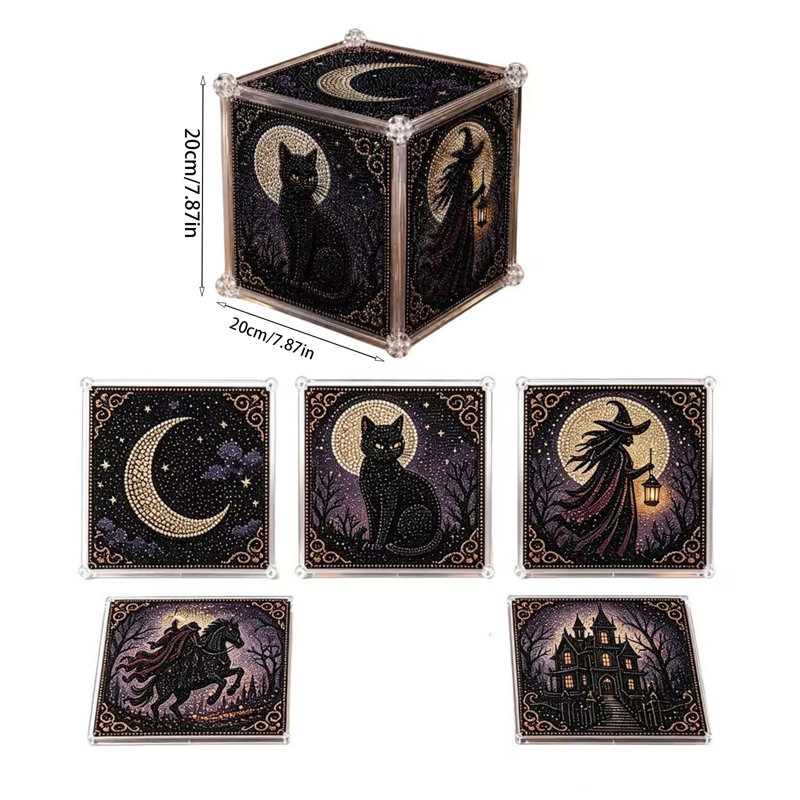 Coffret-cadeau d'Halloween à peindre avec des diamants, kit DIY. Motifs sur les cinq côtés, idéal pour ranger des cadeaux d'Halloween ou comme décoration.
