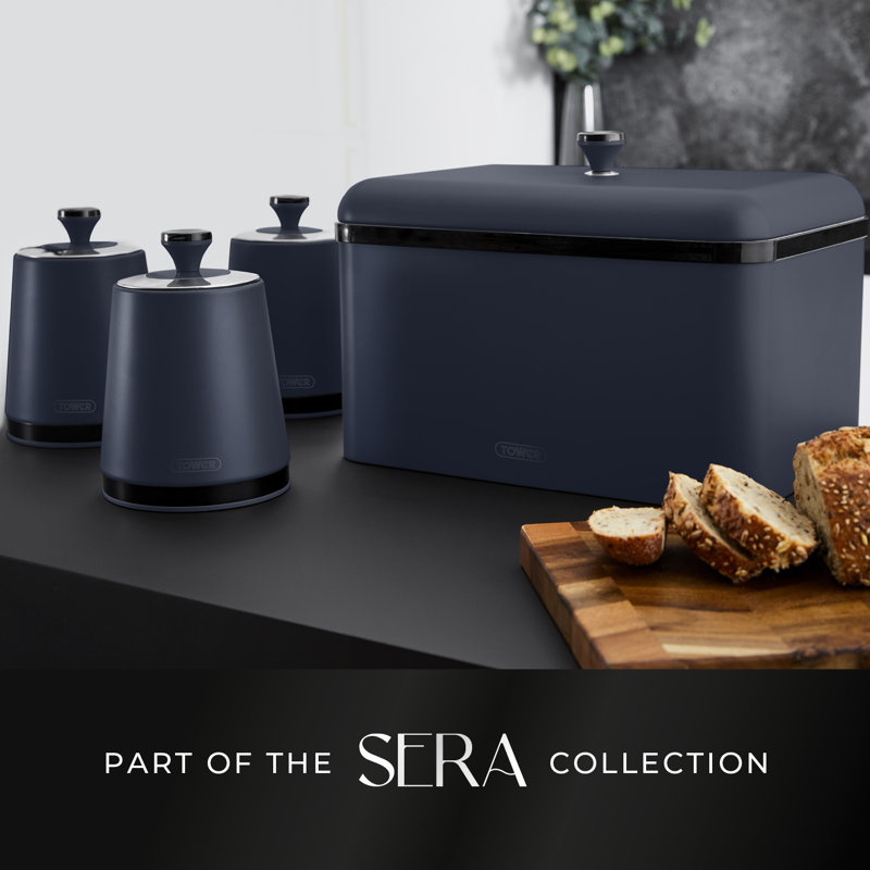 Tower Sera Canisters with Removable Lid, Carbon Steel Body, with Smoked Black Trim, Midnight Blue