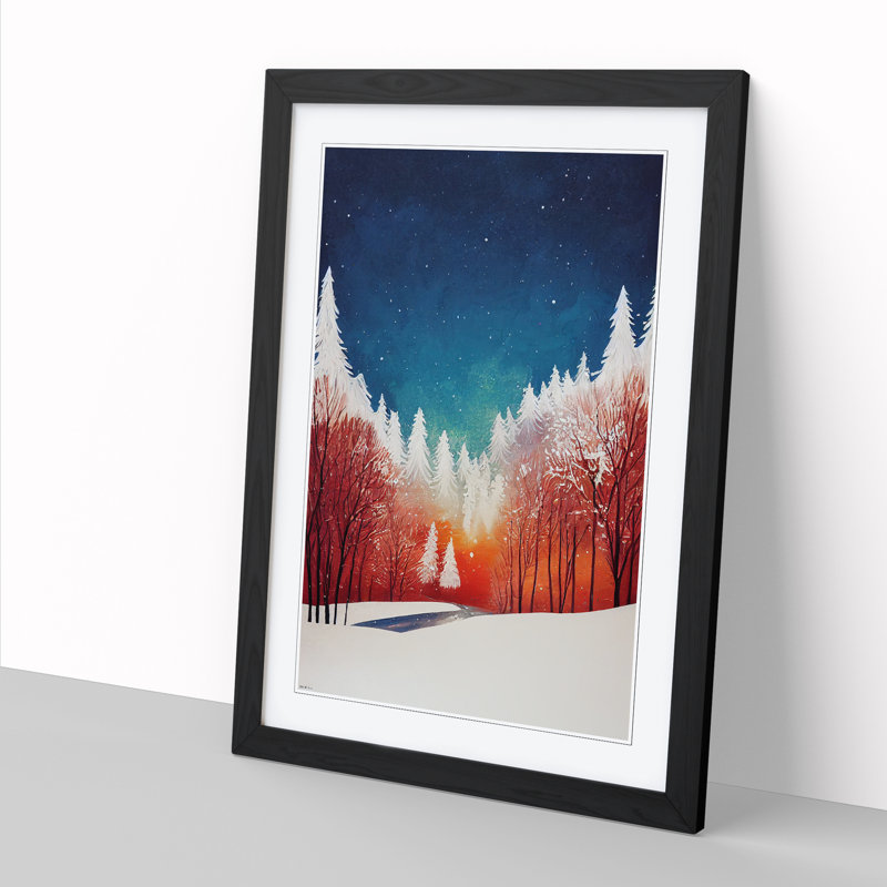Winter Landscape Forest - Single Picture Frame Print, Black, 64cm H x 46cm W x 2cm D