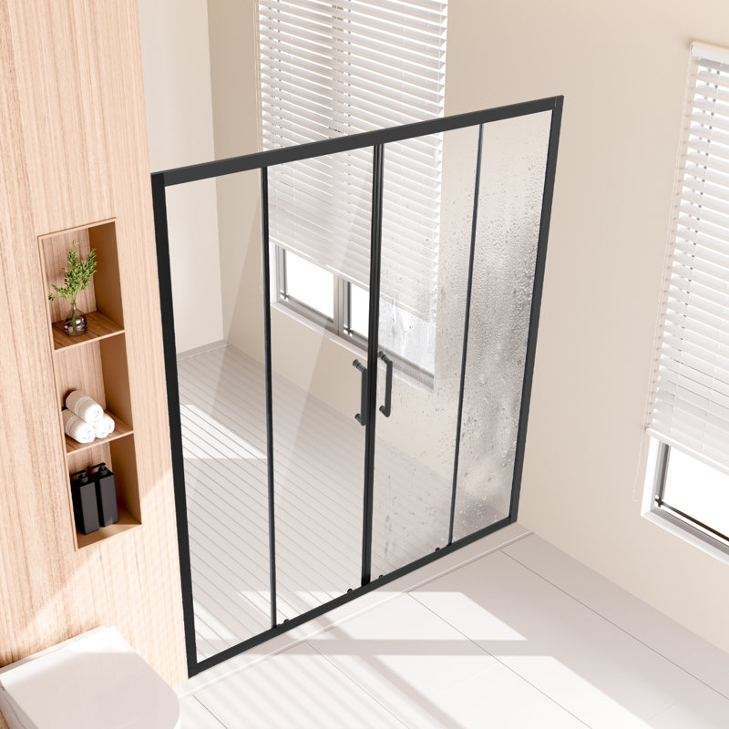 Semi-frameless Double Sliding Shower Door SGCC Tempered Glass, Matte Black