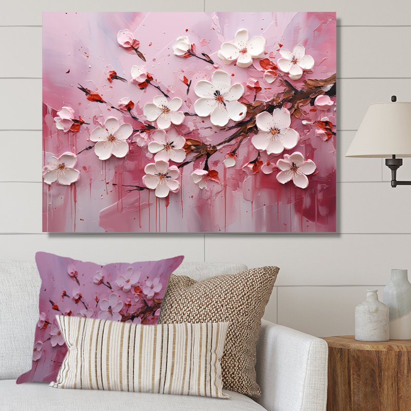Cerisier blanc et rose Bloom II - art mural cerise, H 24 po x l 32 po x P 1 po, Toile tendue