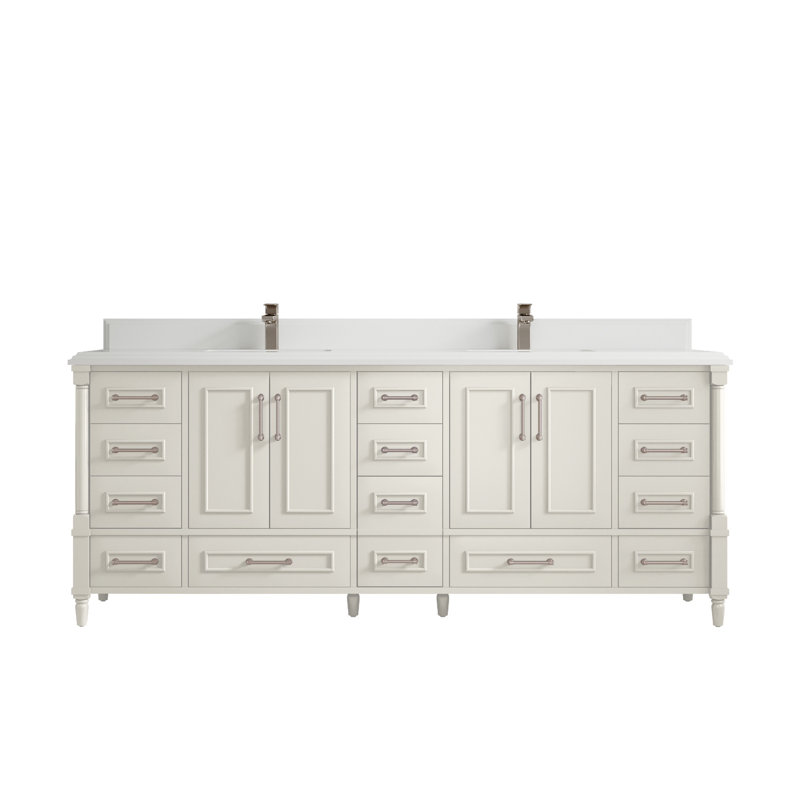 Aberdeen 84'' Double Bathroom Vanity with Quartz Top, White