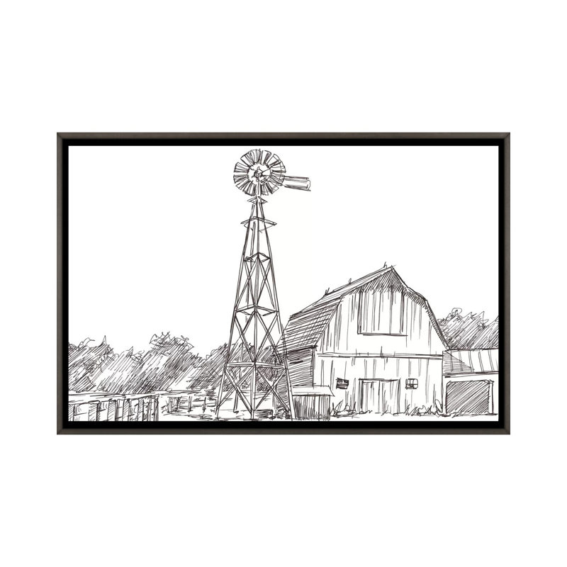 « Farm sketch II » par Ethan Harper, reproduction d’art, Toile encadrée de bois rustique foncé, H 18 po x l 26 po x P 1,5 po