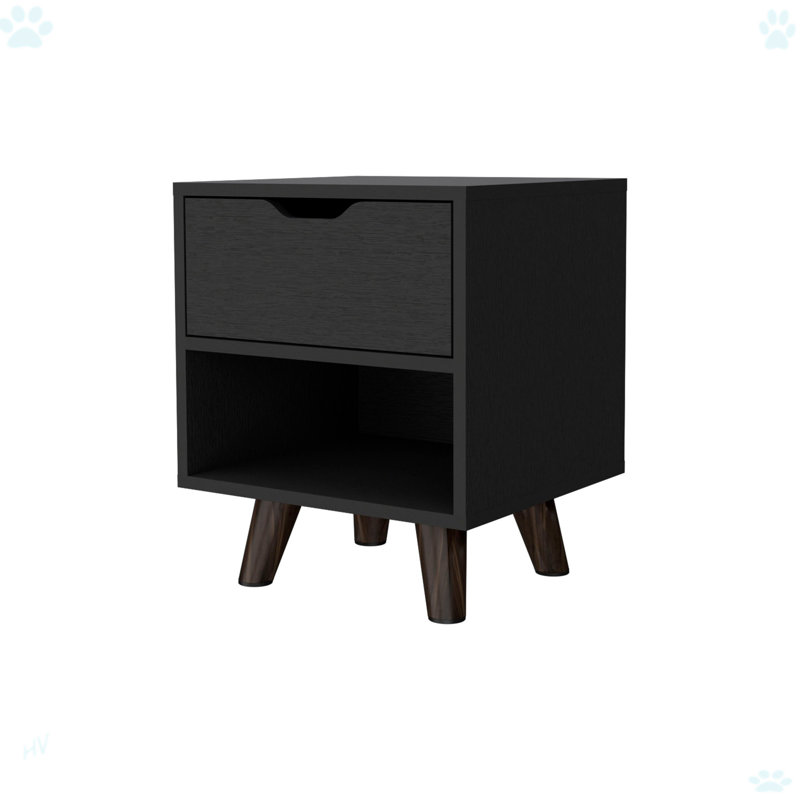 Table de chevet avec 1 tablette de rangement, Noir