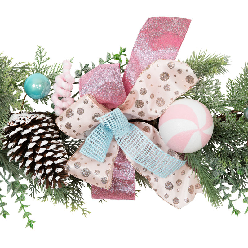 Pastel Bows And Ornaments Artificial Christmas Garland - 6' X 7" - Unlit