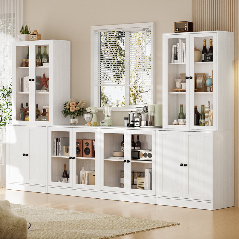 Reshod  71'' Kitchen Pantry With Bookcases, Farmhouse Wall Unit Tv Stand For Tvs Up To 70", White