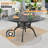 7-Piece 47.24" Outdoor Round Dining Set with Umbrella Hole, 6 Stackable Chairs with Blue Cushions-94516925
