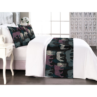 Ambesonne Exotic Life Bed Runner Set Wild Zebra Tiger Jungle Charcoal Grey Pale Ruby