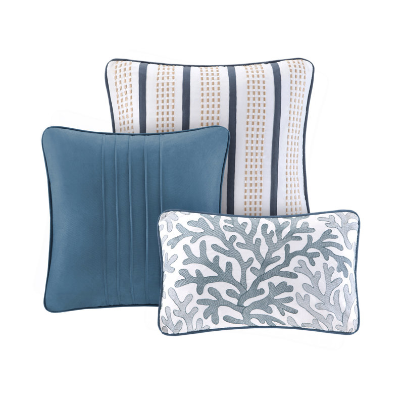 Ensemble de courtepointe en microfibre brossée avec coussins décoratifs bleu double / grand