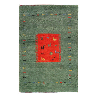 Green Hand Knotted Gabbeh Rug 4'X 6'