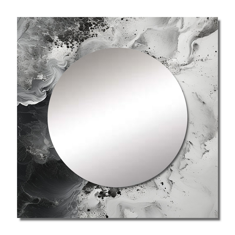 Abstract Black Liquid Paint I - Coastal Square Mirror Wall Art For Bathroom, 29" x 29"