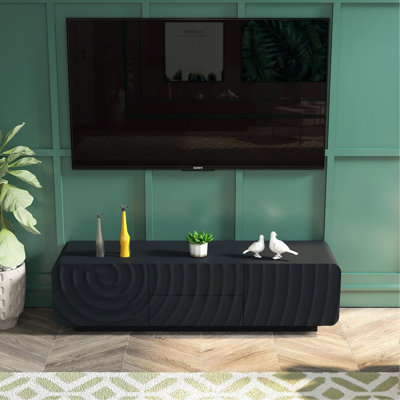 Console 58 po avec design en spirale unique et moderne avec armoire de rangement et meuble télé 2 tiroirs pour le salon, la chambre à coucher