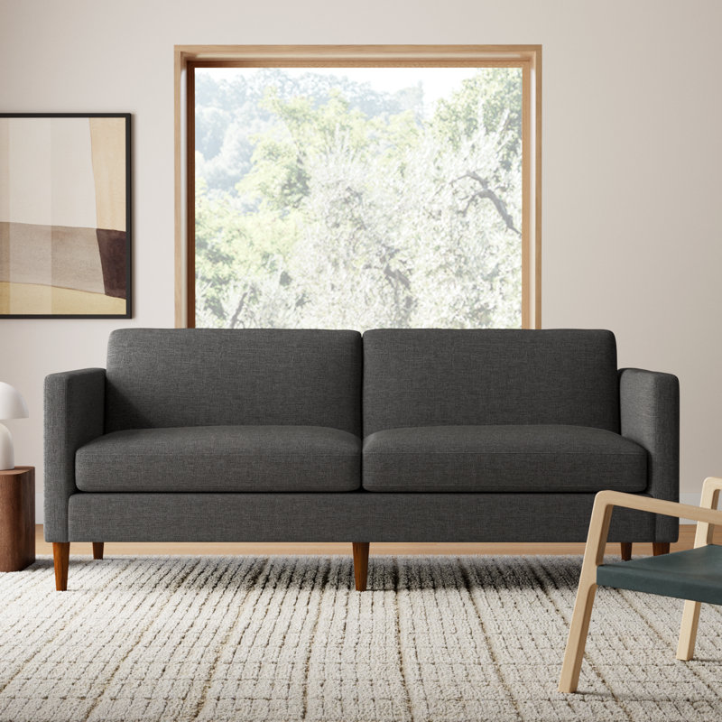 Clifford 87" Upholstered Custom Sofa, Zuma Charcoal Textured Linen