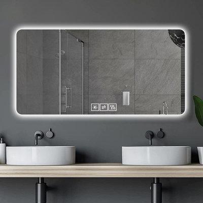 Miroir de salle de bain 28 po x 60 po à DEL, résistant à la corrosion, à trois couleurs à intensité variable et rétroéclairé avec fonction de désembuage à une touche