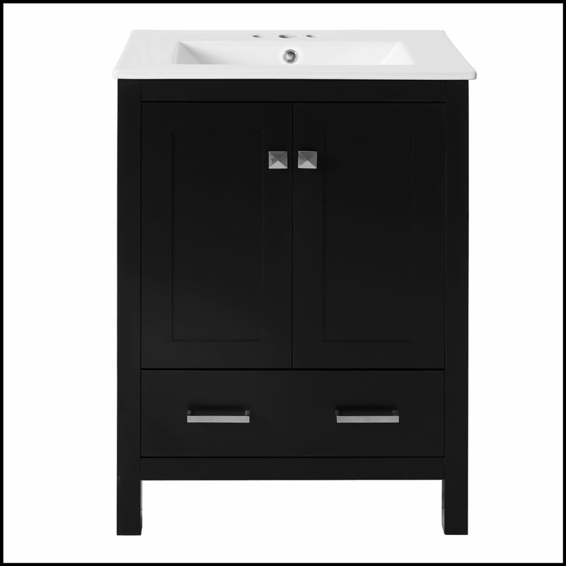 Meuble-lavabo moderne de 24 pouces avec lavabo intégré en céramique, portes à fermeture en douceur et solutions de rangement polyvalentes