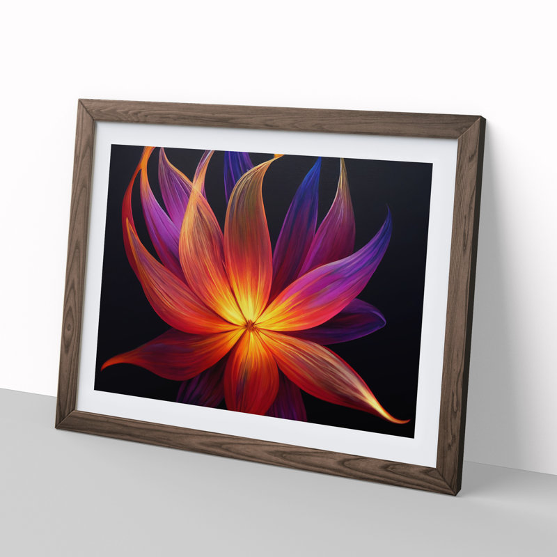 Bright Modern Flower - Single Picture Frame Print, 34cm H x 46cm W x 2cm D, Walnut Framed