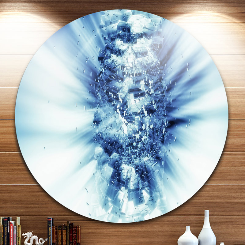 « fractal 3d blue splash burst », impression sur métal, H 38 po x l 38 po x P 1 po