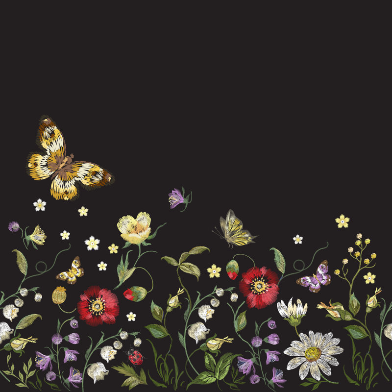 Butterfly And Flowers Pattern by Natagalitskaia - Wrapped Canvas Print, 30cm H x 30cm W x 3.8cm D