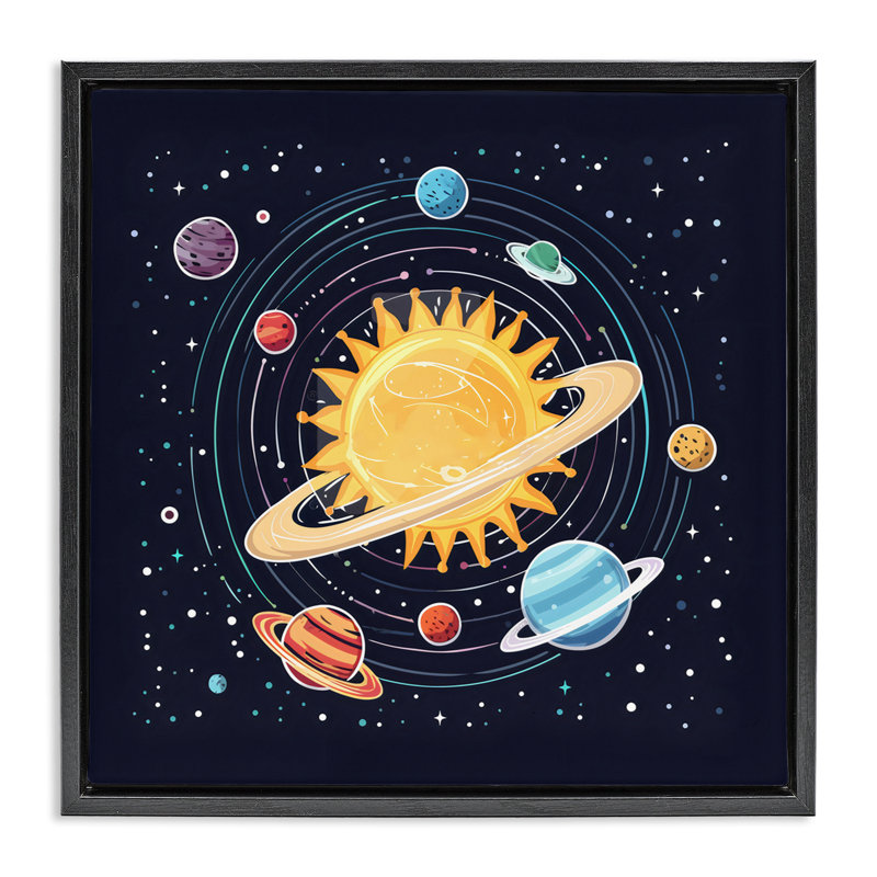 Système solaire avec cadre flottant Planets, conçu par Creative Studio, Cadre flottant noir de jais, H 18 po x l 18 po