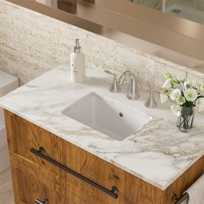 Topcraft White Ceramic Rectangular Undermount Bathroom Sink With Overflow, 18X12x6.69 Inches