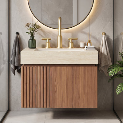 24'' Wall Mounted Single Sink Bathroom Vanity with Solid Surface Top