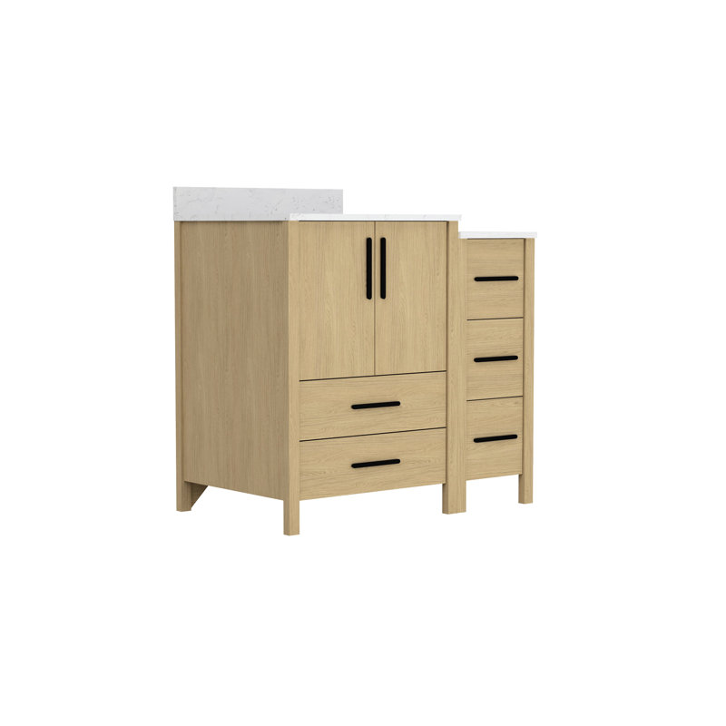 Armoire de meuble-lavabo simple 36 po, rangement autoportant avec comptoir blanc, contreplaqué, système combinable 124 po et 112 po, tiroir à fermeture en douceur, assemblage facile pour un décor moderne 22 po