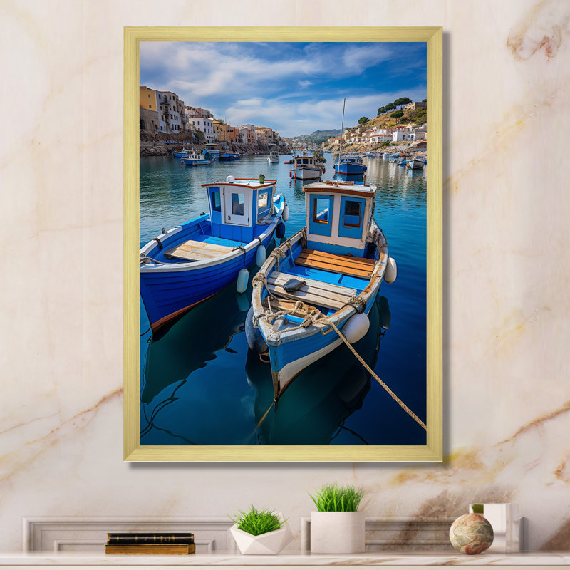 Espagne, village de pêche côtier I - Espagne, reproduction d'art mural, H 40 po x l 30 po x P 1,5 po, Encadrement doré