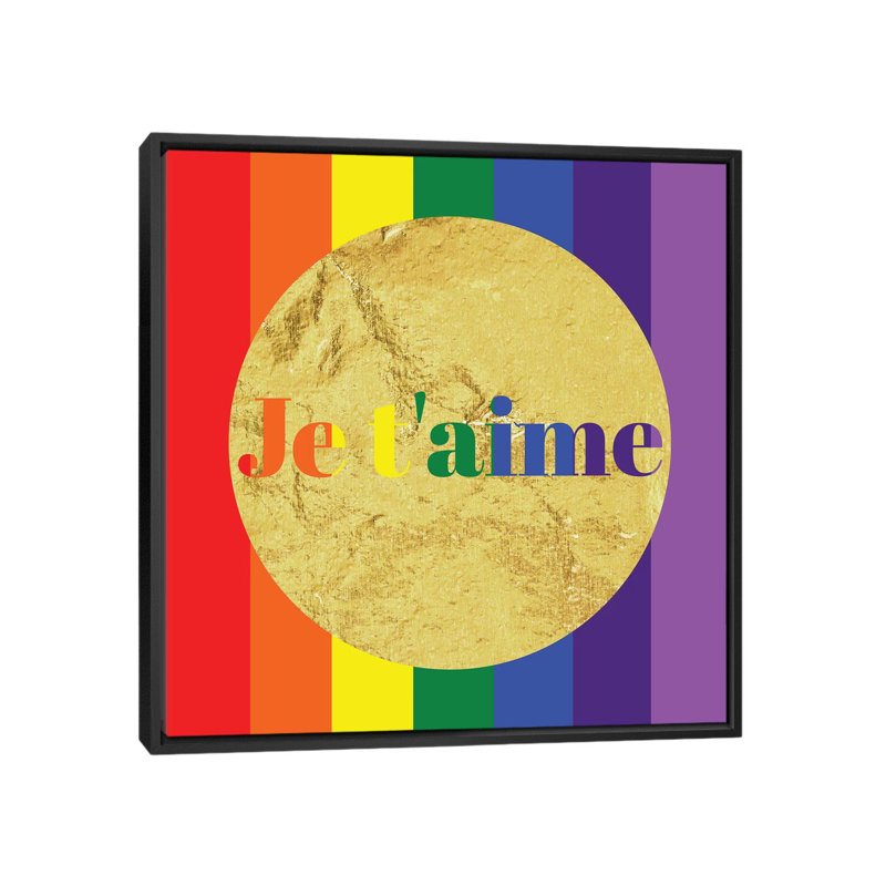 Pride for Je taime, art textuel sur toile tendue, H 18 po x l 18 po x P 1,5 po, Toile avec cadre noir, Pas de tapis