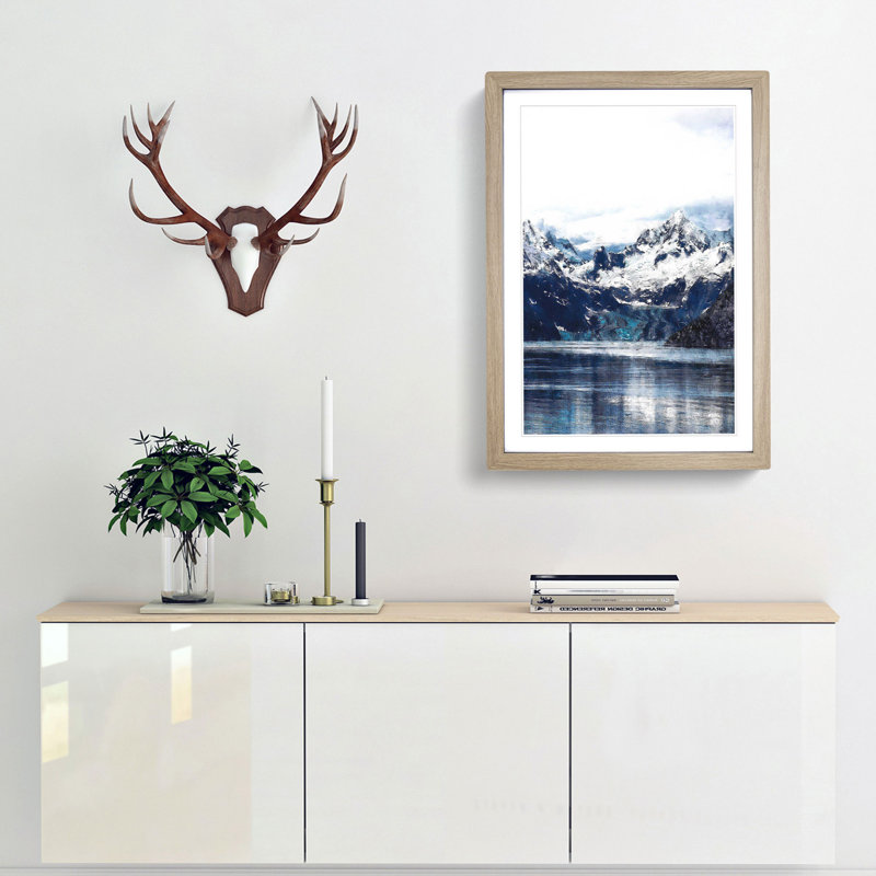 Snow Covered Mountains in Juneau Alaska - Picture Frame Painting Print, 45cm H x 33cm W x 2cm D, Oak Framed