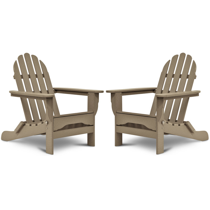 Leighton Foldable Outdoor Adirondack Set, Weathered Wood