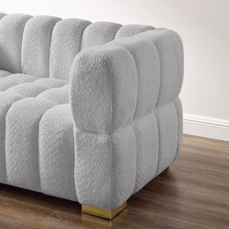 Fauteuil d'appoint rembourré Makirah, Bouclé gris fumé