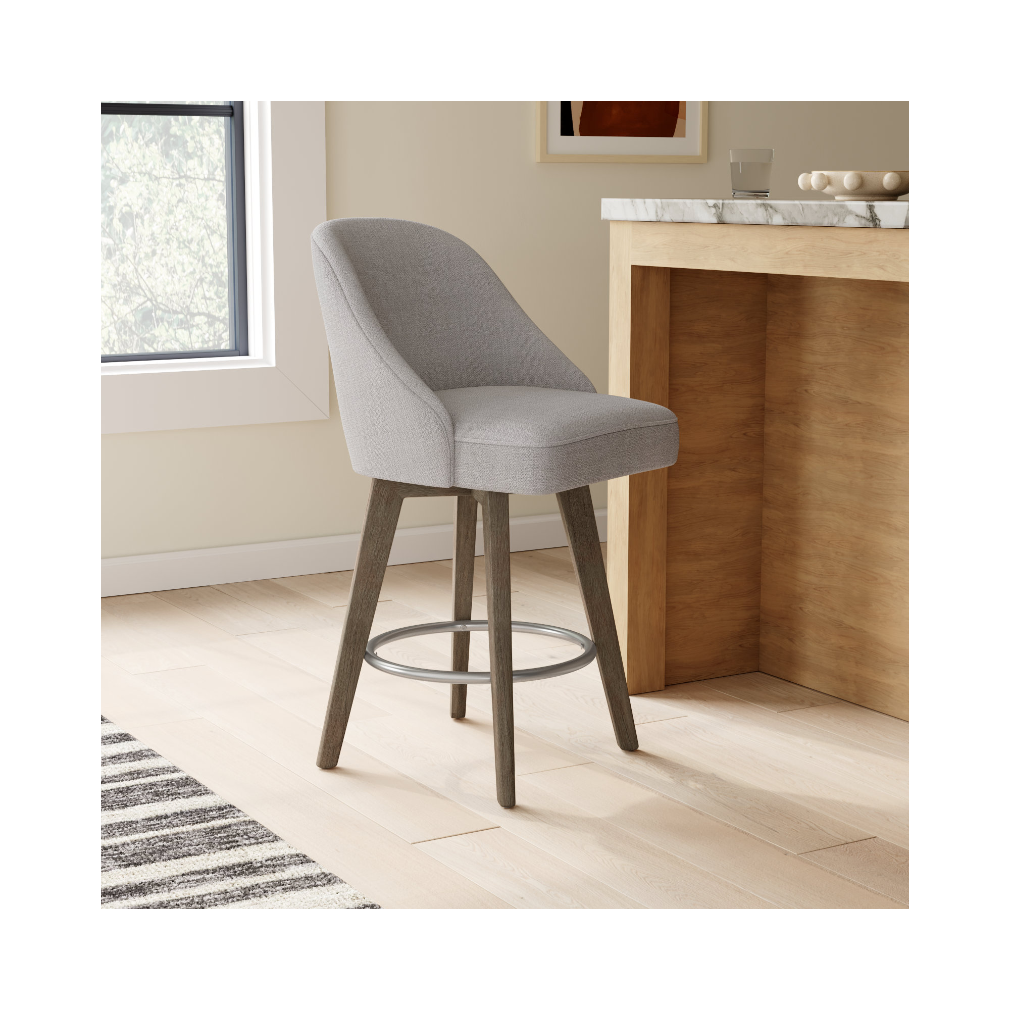 Pearce Swivel Stool, Counter Stool (25.75” Seat Height), Gray, 1