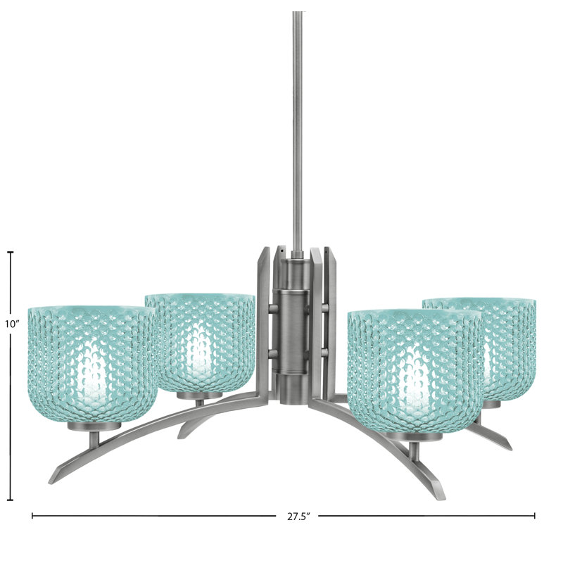 Lustre lumineux avec verre texturé turquoise de 6 po, H 58,25 po x l 27,5 po x P 27,5 po, Graphite, 4