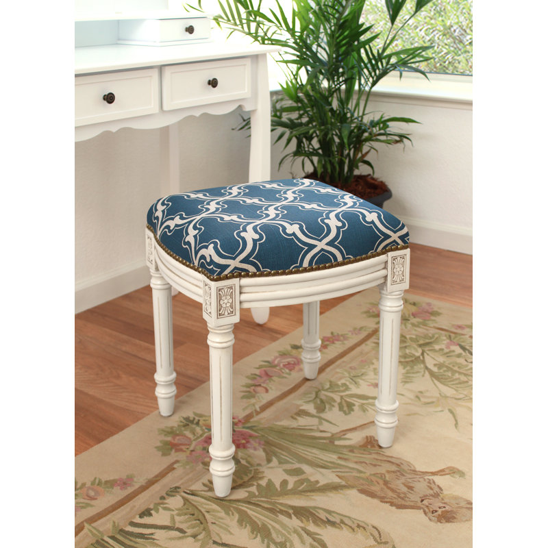 Tabouret de coiffeuse en bois massif Polizzi, Bleu marine
