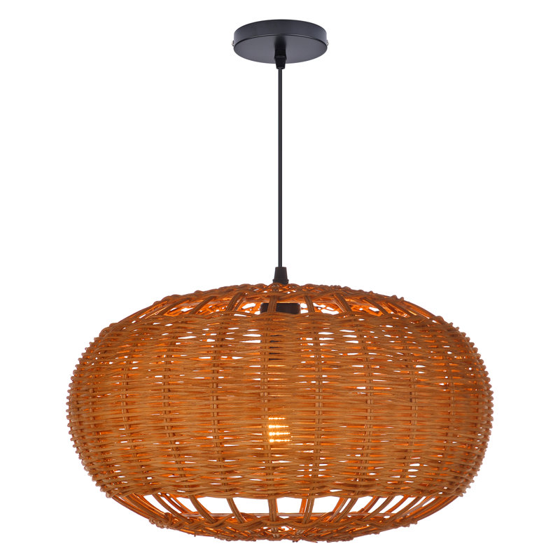 1 - Light Rattan Single Pendant Adjustable, 13.78" H x 23.62" W x 23.62" D