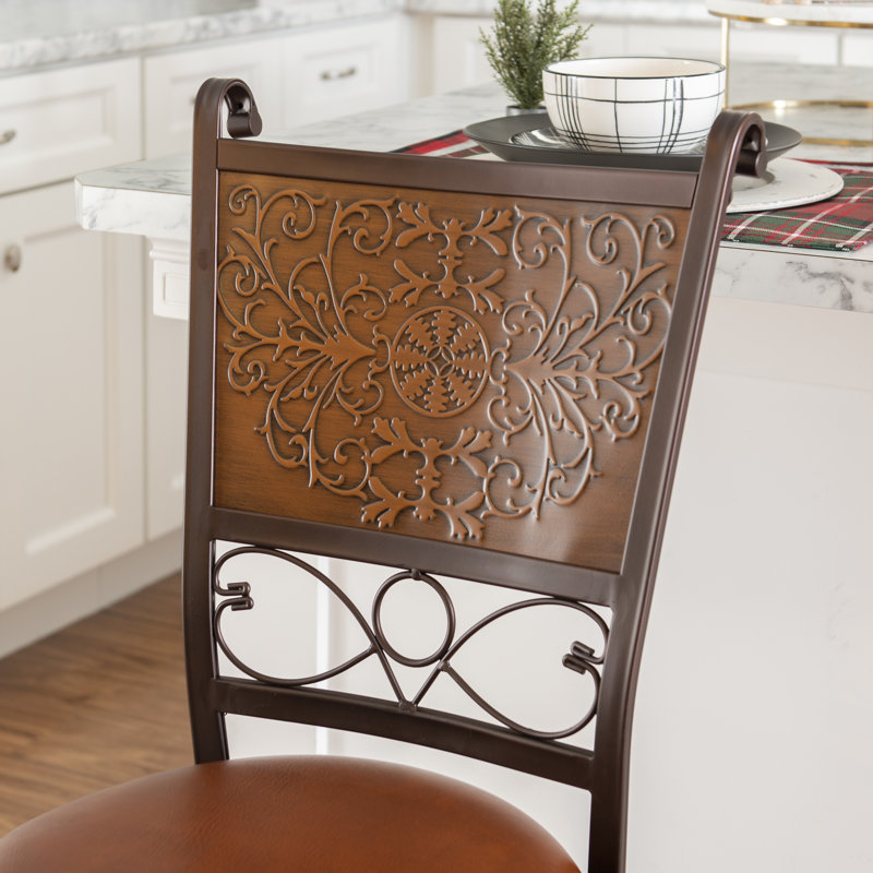 Haynie Eye-catching Metal Counter & Bar Stool with Faux Leather Cushioned Swivel Seat, Counter Stool (24" Seat Height)