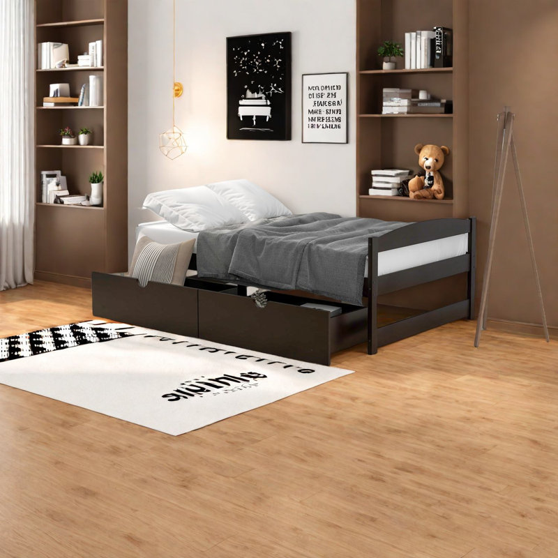 Lit plateforme simple avec rangement en bois espresso peu encombrant