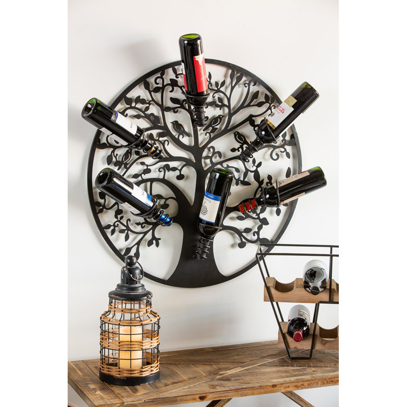 Rahniyah Hanging Wine Bottle & Glass Rack in Black