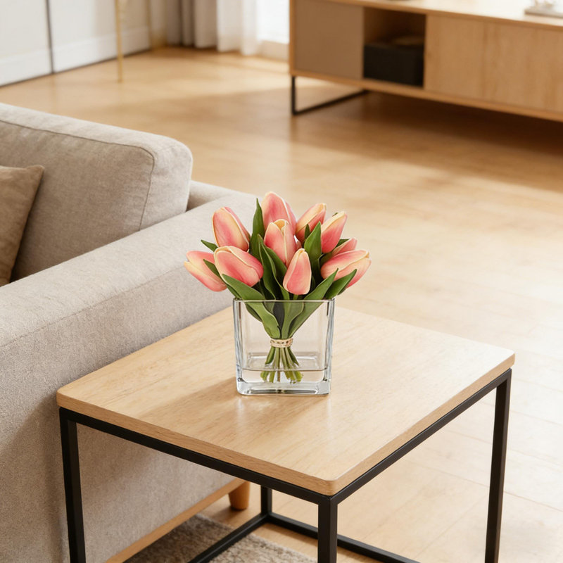 Mini-bouquet de tulipes en polyuréthane 12 têtes pour fête de mariage, Rose