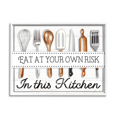 bb-003-Framed Eat at Own Risk Phrase by Elizabeth Tyndall Single Picture Frame Print on Canvas
