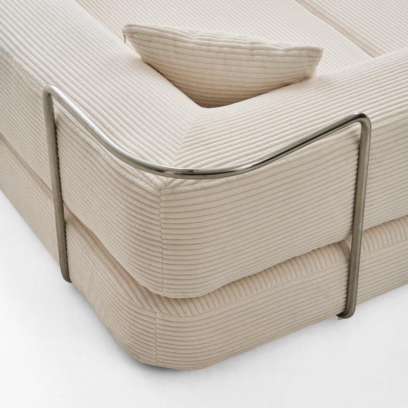 Lit convertible au sol, canapé, comprimé, velours côtelé crème, conception moderne avec de la mousse, structure à 90 ° entièrement ajustée, zone des accoudoirs ergonomiques, couverture confortable pour lit de chambre à coucher,