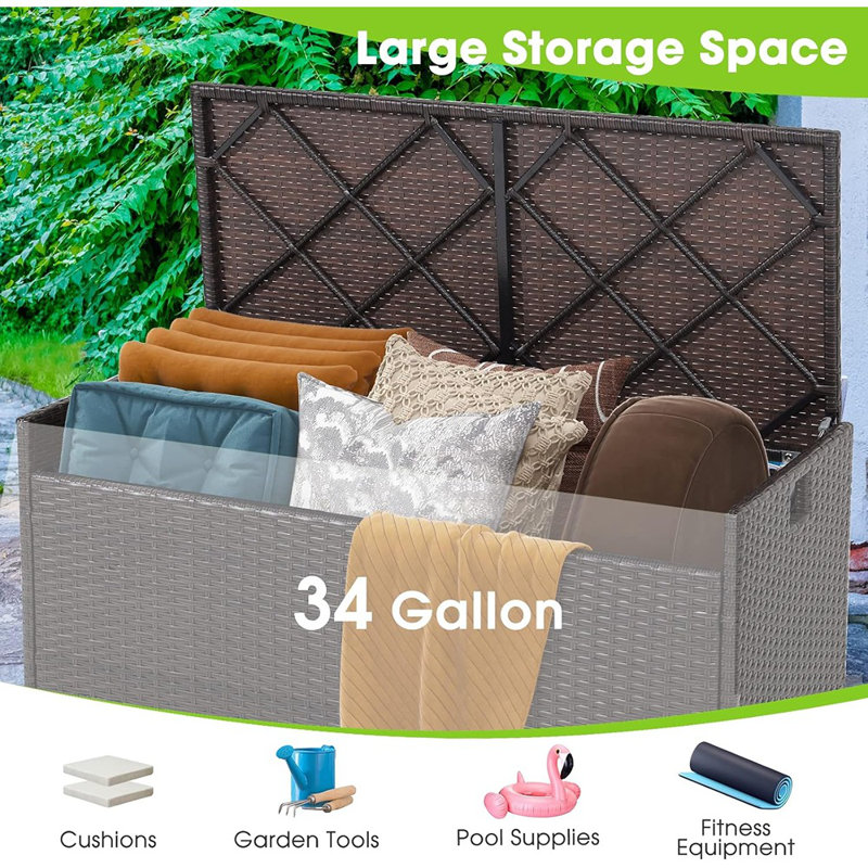Banc de rangement extérieur 34 gallons avec coussin de siège