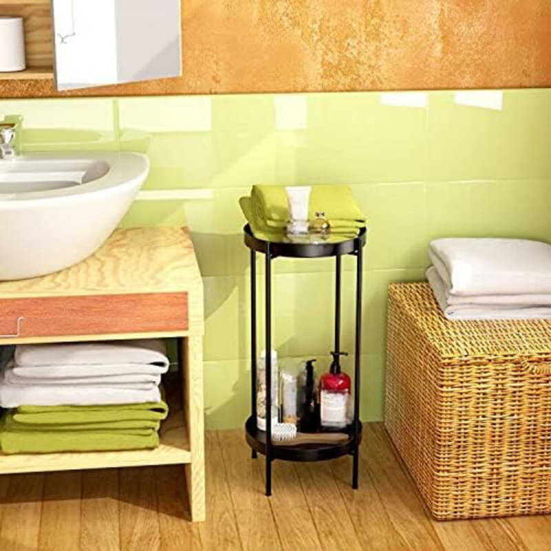 2 Tiers Tall Plant Display Storage Shelf Table, Plant Stand for Bathroom Office, Black