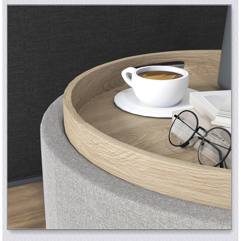 Round Storage Ottoman Coffee Table with Flip Top Tray